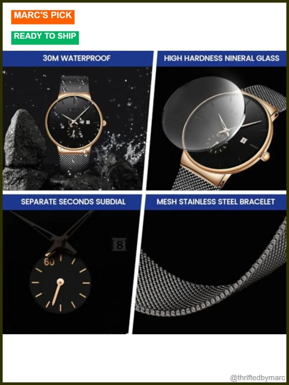 Men's Waterproof Dress Vintage Casual Stainless Steel Japanese Quartz Watch